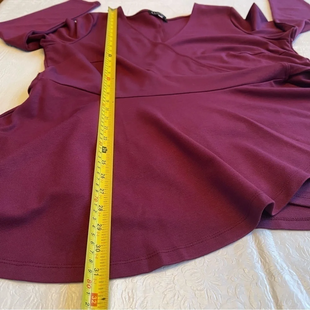 Eloquii Peplum Wrap Blouse V-Neck Long Sleeve Wine Maroon Adjustable 18